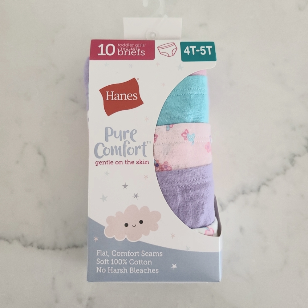 NWT Hanes Toddler Girls Tagless Briefs Set of 10 4T-5T